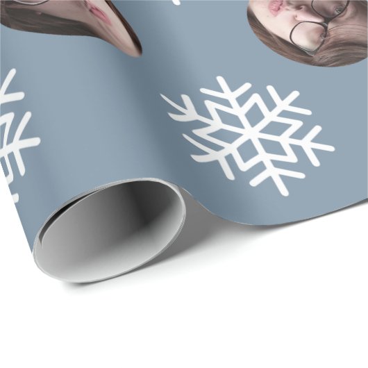 Face Foto Blue Snowflake Fun Humor Kerstmis Cadeaupapier (Rol Hoek)