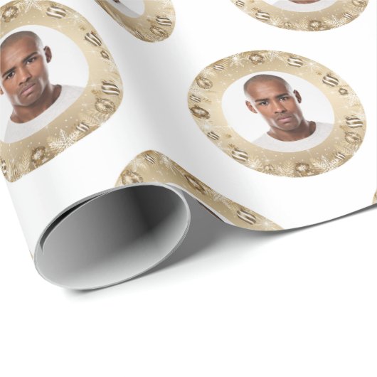 Face Gold Wreath Christmas Wrapping Paper Cadeaupapier (Rol Hoek)