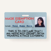 Face Mask Exemption Card ID Badge (Voorkant)