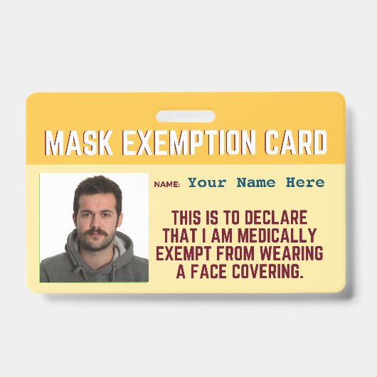 Face Mask Exemption Card ID Badge (Voorkant)