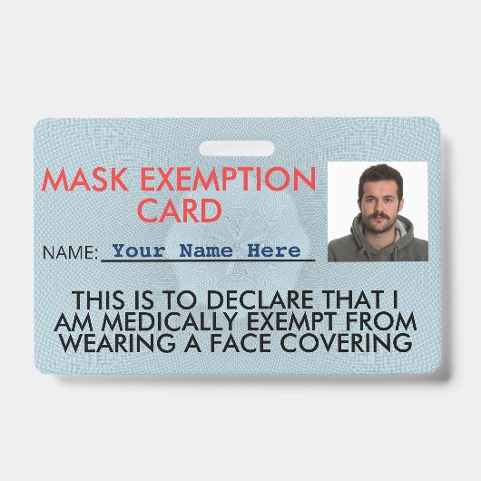Face Mask Exemption Card ID Badge (Voorkant)
