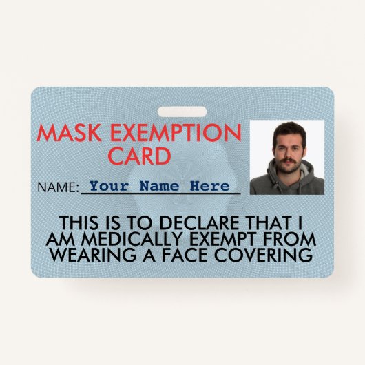 Face Mask Exemption Card ID Badge (Voorkant)