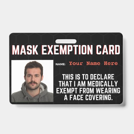 Face Mask Exemption Card ID Badge (Voorkant)