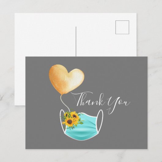 Face Mask & Flowers Hartelijk dank Briefkaart (Voorkant / Achterkant)
