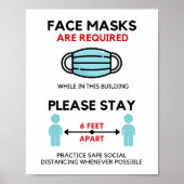 Face Mask Required Poste, Social Distancing Poster (Voorkant)