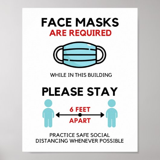 Face Mask Required Poste, Social Distancing Poster (Voorkant)