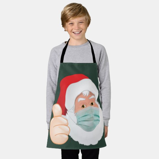 Face Mask Santa Claus met Thumbs Up, ZSD Schort (Gedragen)