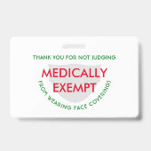 Face Mask White Medicinal Exemption Badge (Achterkant)