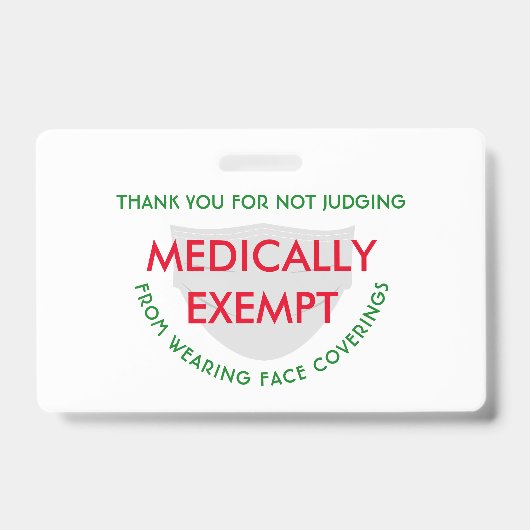 Face Mask White Medicinal Exemption Badge (Voorzijde)