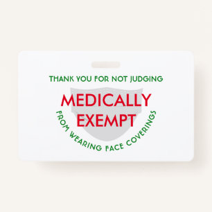 Face Mask White Medicinal Exemption Badge