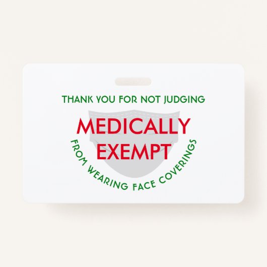 Face Mask White Medicinal Exemption Badge (Voorkant)