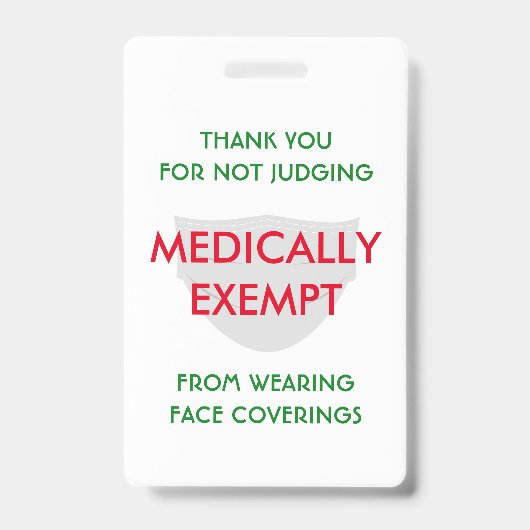 Face Mask White Medicinal Exemption Badge (Voorzijde)