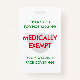 Face Mask White Medicinal Exemption Badge