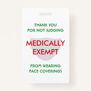 Face Mask White Medicinal Exemption Badge