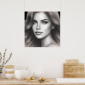 Face of a Cute Young Woman on a 24x24 Bedroom Wall Poster (Keuken)