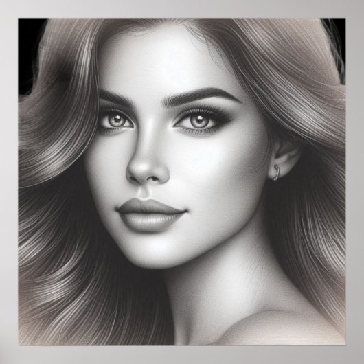 Face of a Cute Young Woman on a 24x24 Bedroom Wall Poster (Voorkant)