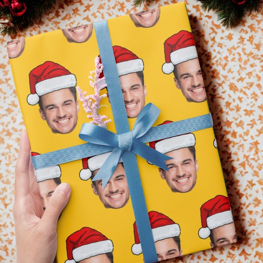 Face Photo Santa Hat Gift Wrap, Unique Gift Face Cadeaupapier