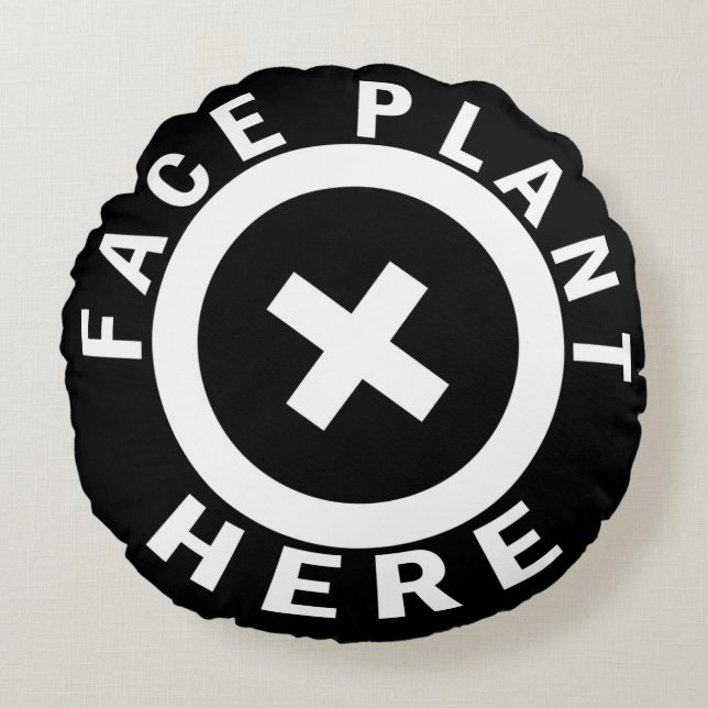 Face Plant Hier Rond Kussen (Voorkant)
