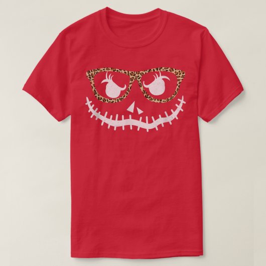 Face Pumpkin Hallowen Leopard Print Glasses T-shirt (Design voorkant)
