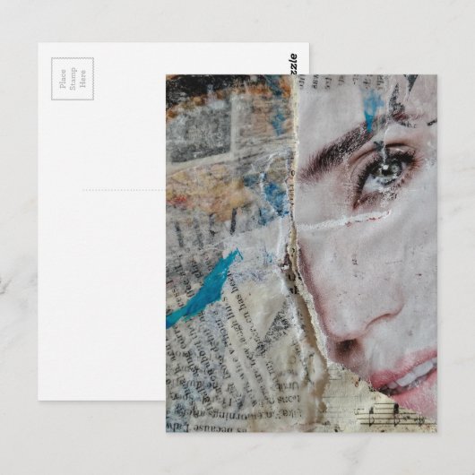 Face Random Words Abstract Mixed Media Collage Briefkaart (Voorkant / Achterkant)