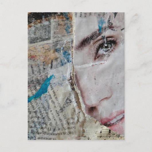 Face Random Words Abstract Mixed Media Collage Briefkaart (Voorkant)