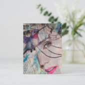 Face Random Words Hummingbird Mixed Media Collage Briefkaart (Staand voorkant)