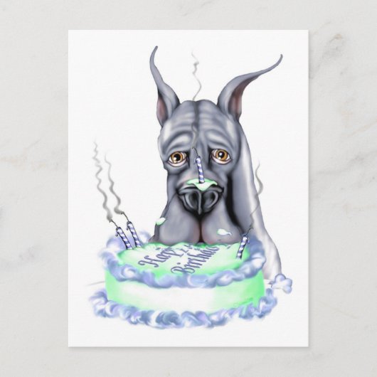 Face tegen de Dane Blue Birthday Cake Briefkaart (Voorkant)