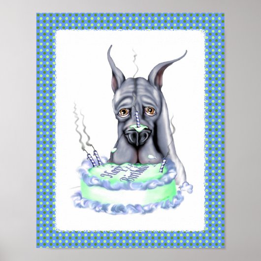 Face tegen de Dane Blue Birthday Cake Poster (Voorkant)