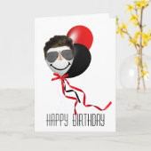 Face van man op de ballon van Birthday Kaart (Gele Bloem)