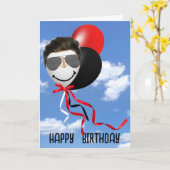 Face van man op de ballon van Birthday Kaart (Gele Bloem)