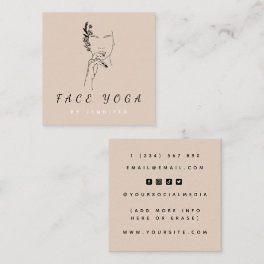 Face Yoga Botanisch Vrouw Face Wellness Vierkante Visitekaartje (Voorkant / Achterkant)