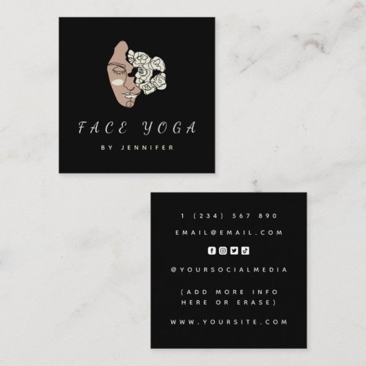 Face Yoga Instructor Floral Drawn Boho Elegant Vierkante Visitekaartje (Voorkant / Achterkant)