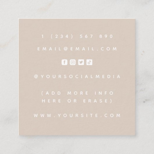 Face Yoga Instructor Line Drawn Boho Messy Bun Vierkante Visitekaartje (Achterkant)