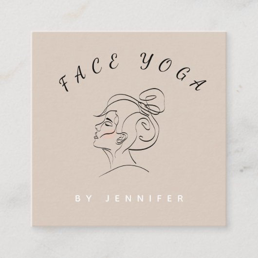 Face Yoga Instructor Line Drawn Boho Messy Bun Vierkante Visitekaartje (Voorkant)
