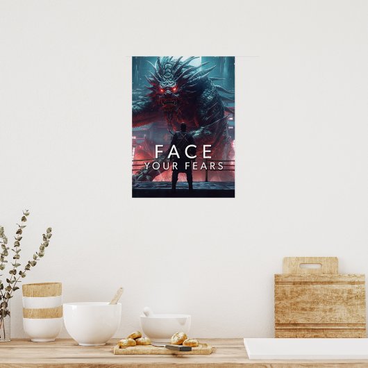 Face Your Fears - Krijger vs Dragon - Succes Poster (Keuken)