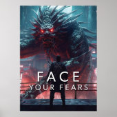 Face Your Fears - Krijger vs Dragon - Succes Poster (Voorkant)