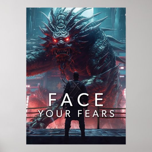 Face Your Fears - Krijger vs Dragon - Succes Poster (Voorkant)