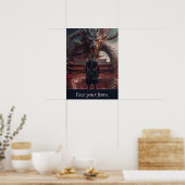 Face Your Fears - Krijger vs Dragon - Succes Poster (Keuken)