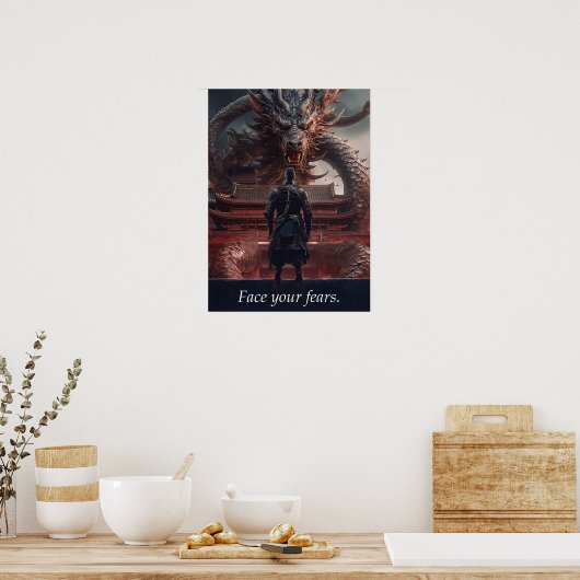 Face Your Fears - Krijger vs Dragon - Succes Poster (Keuken)