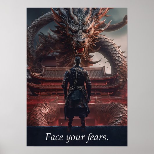 Face Your Fears - Krijger vs Dragon - Succes Poster (Voorkant)