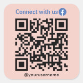 Facebook Connect Met Ons QR Code Blush Roze Vierkante Sticker (Voorkant)