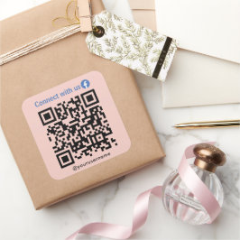 Facebook Connect Met Ons QR Code Blush Roze Vierkante Sticker