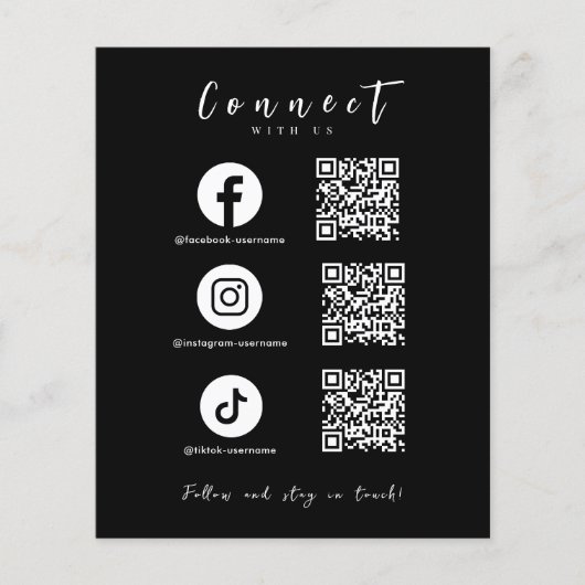 Facebook Instagram TikTok QR Code Modern Zwart Flyer (Voorkant)