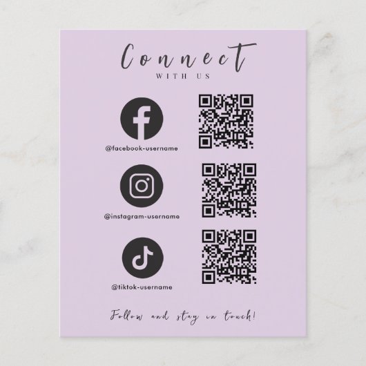 Facebook Instagram Tiktok QR Code Trendy Paarse Flyer (Voorkant)