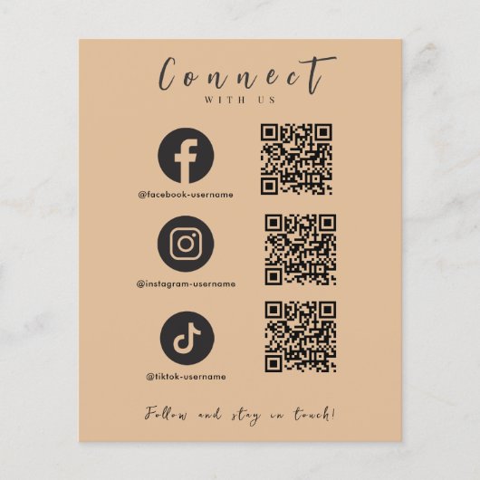 Facebook Instagram TikTok QR Code Trendy Rustiek Flyer (Voorkant)