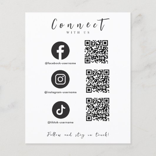 Facebook Instagram TikTok QR Code Trendy Wit Flyer (Voorkant)