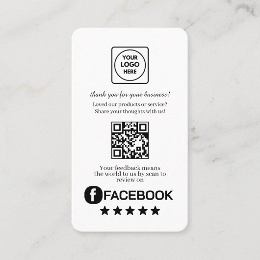 Facebook QR | Custom Business Review Feedback Link Visitekaartje (Voorkant)