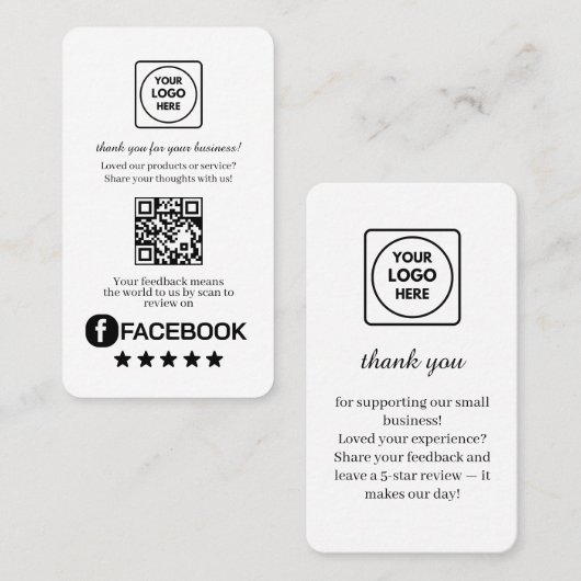 Facebook QR | Custom Business Review Feedback Link Visitekaartje (Voorkant / Achterkant)