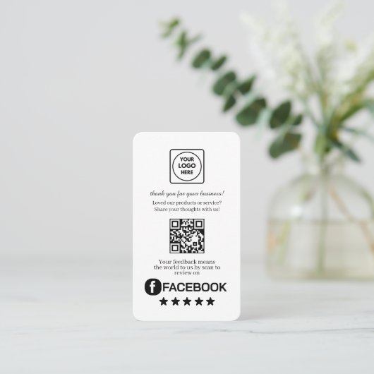 Facebook QR | Custom Business Review Feedback Link Visitekaartje (Staand voorkant)