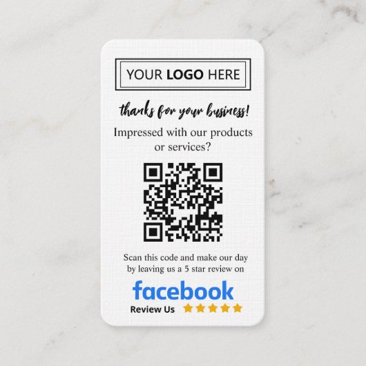 Facebook Review Kaart aanvragen met Logo en QR Cod Visitekaartje (Voorkant)